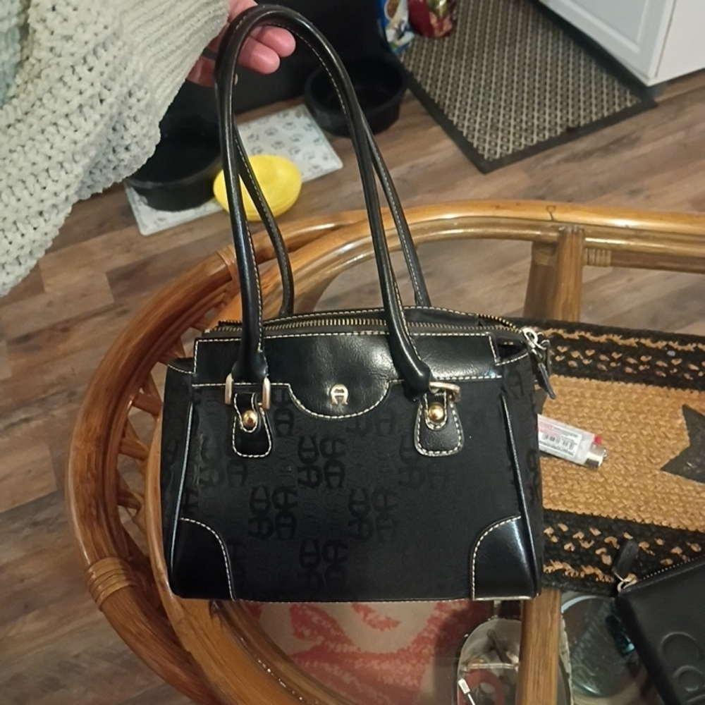 Etienne Aigner Black and Gold Signature Satchel